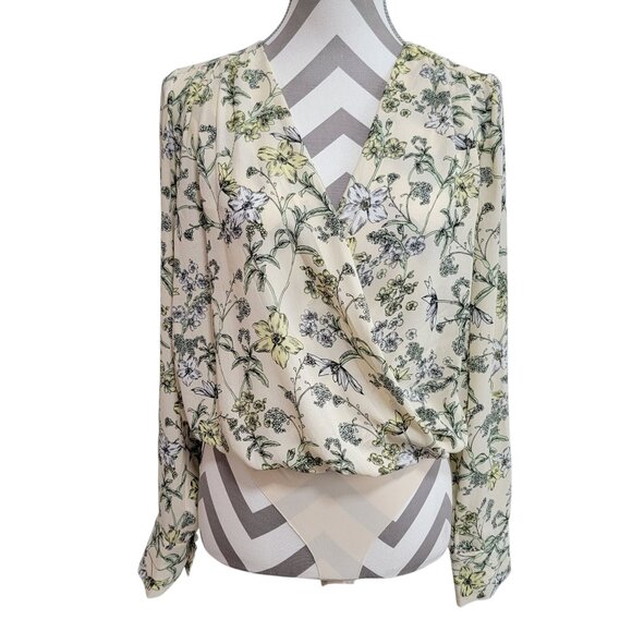 Bikbok Wrap Blouse Womens Sz M Floral Bodysuit Office Boho Brunch Cottegecore - Picture 1 of 14